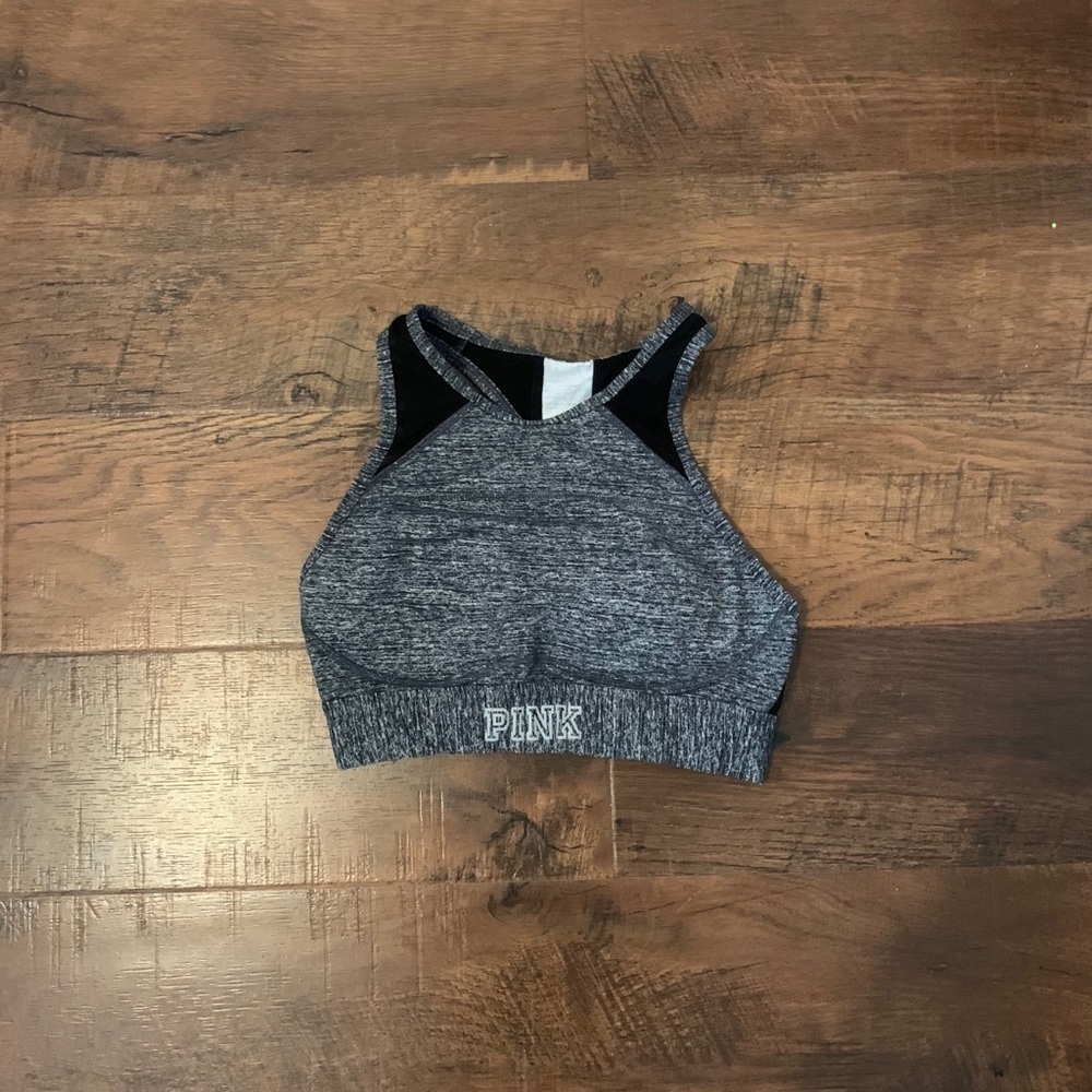 High neck pink sports bra